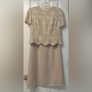 Talbots Beige Short Sleeve Top Skirt Set Evening Formal Wedding Size 4 Petite